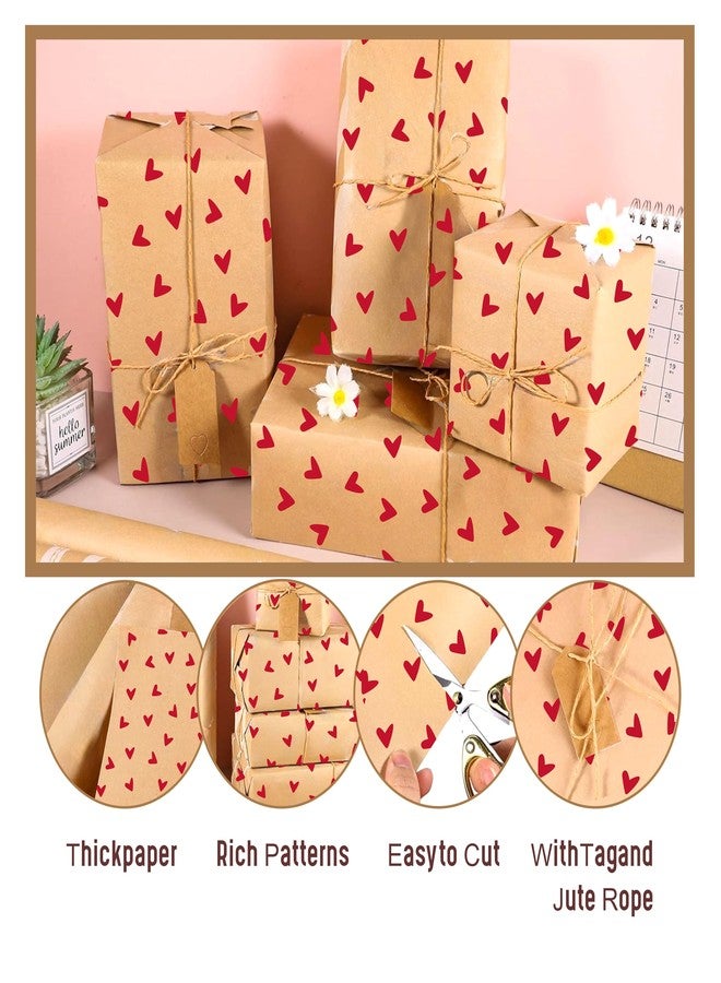 TOWNBUS |pack of 20 |45cm x 60cm |100 gsm Kraft Paper with Heart Print in Red | with 20 tags & jute ropes | Perfect for Gift packing, bouquet wrapping and so on - Image 4